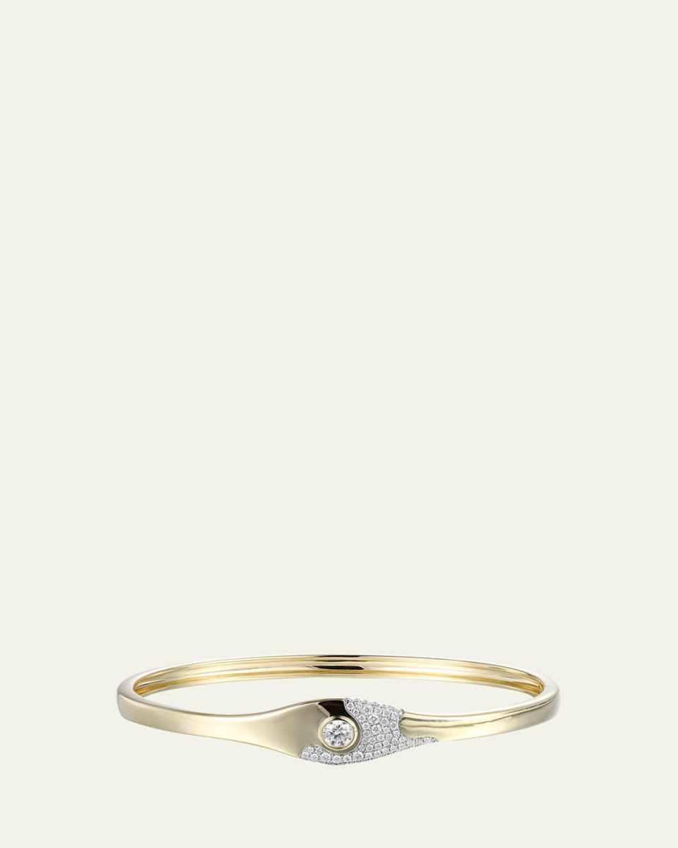 14K Yellow Gold Evil Eye Lava Diamond and Pave Bangle Bracelet